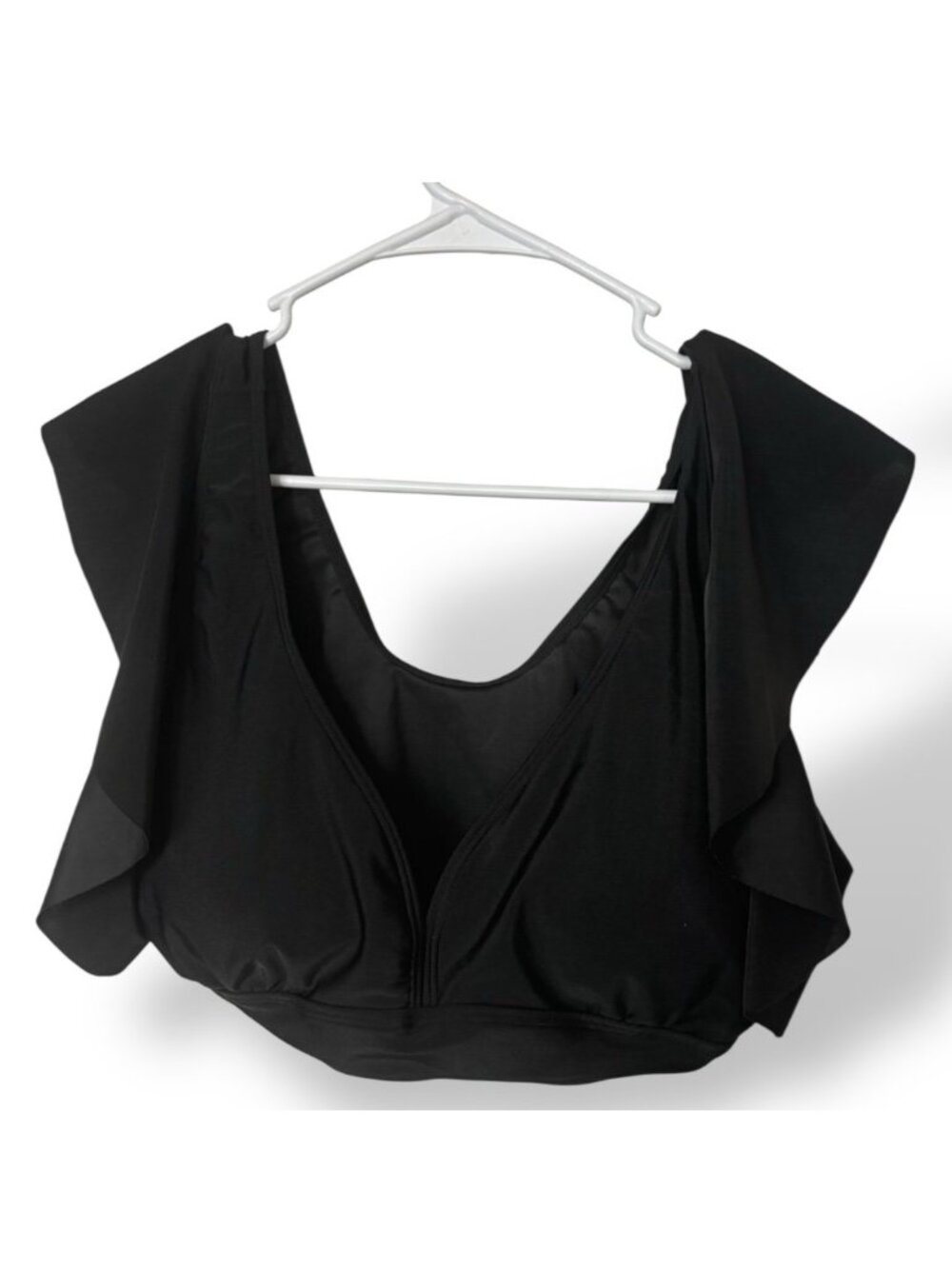 Women’s Black Swimsuit Top – Ruffle Sleeve – Size 1X (16W–18W) – Good Condition